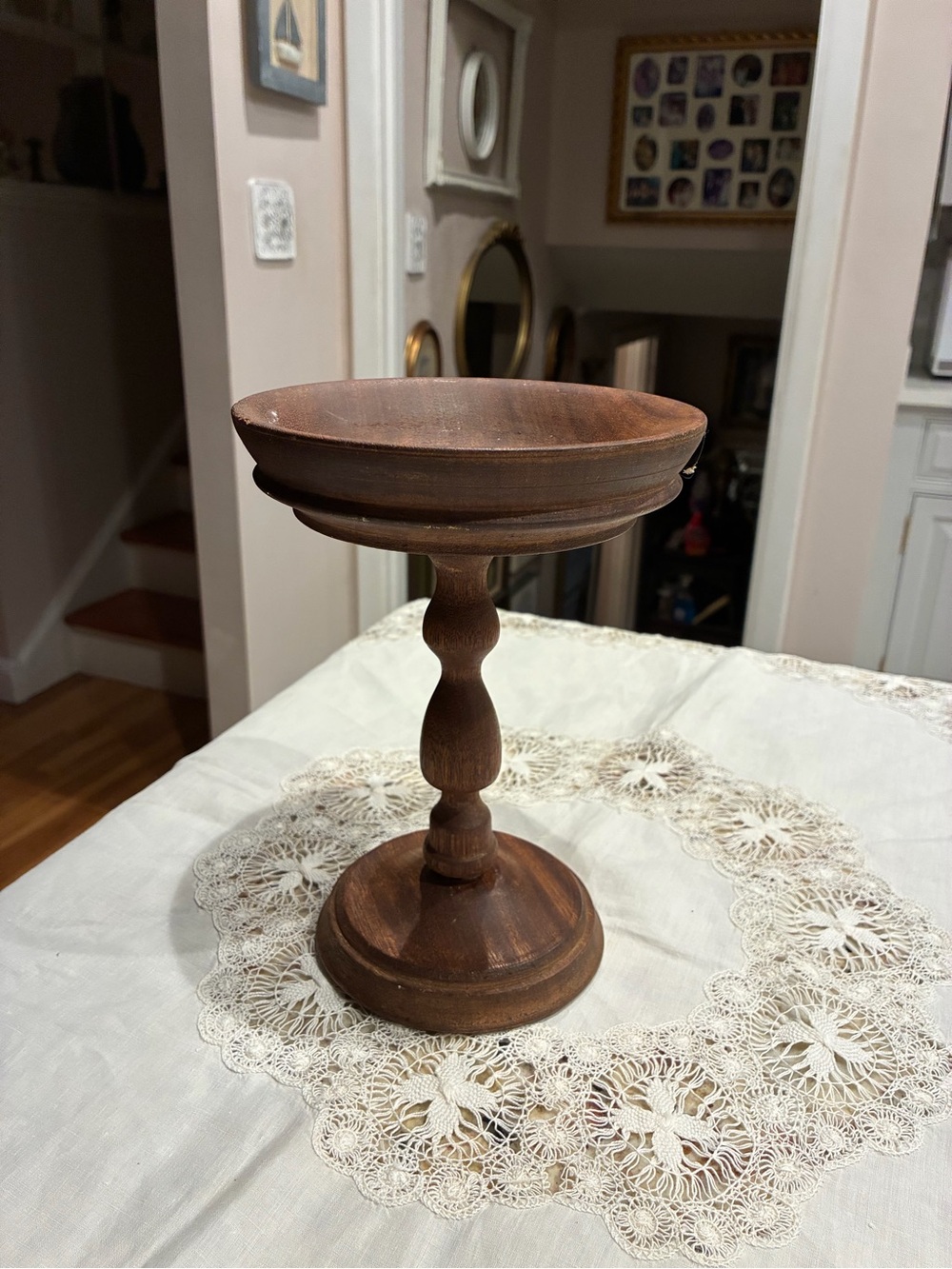 Vintage Wooden Pedestal Bowl